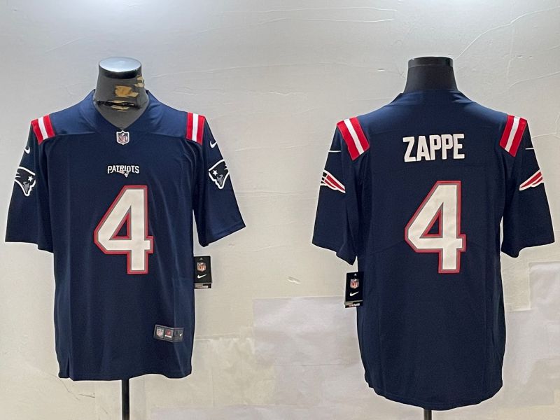 Men New England Patriots #4 Zappe Blue Second generation 2024 Nike Limited NFL Jersey style 1